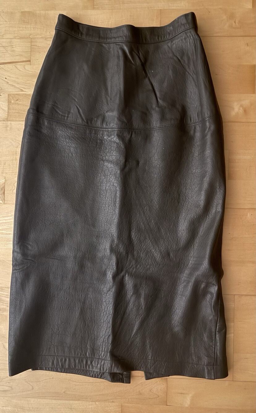 VTG Maglia Black Leather Midi Skirt SOFT 6 *broken Zipper *
